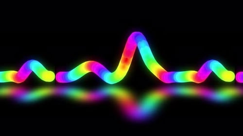 Animación de ecualizador de sonido de neón brillante sobre fondo negro, sonido de onda de sonido de neón abstracto, audio, neón