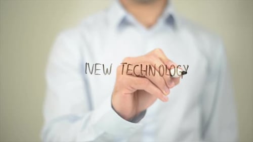 New Technology Man Writing on Transparent Screen