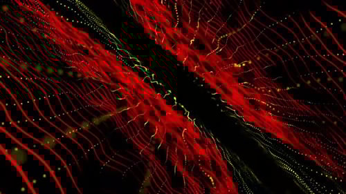 Abstract Red Wavy Lines and Glowing Particles Background Loop
