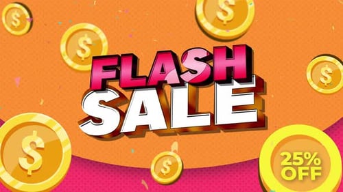 Animated Flash Sale Title Reveal with Gold Coins and Confetti