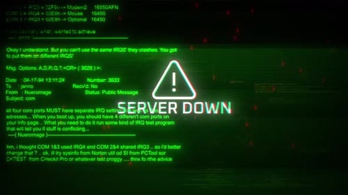 Server Down Attentions Screen Motion On Abstract Technology Background Green Color