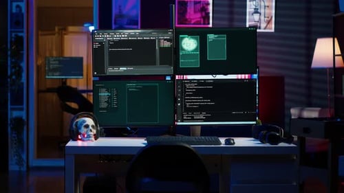Moody Computer Workstation With Four Screens