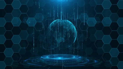 Futuristic Digital Earth Globe with Data Streams Background