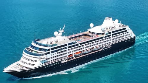 Cruise ship sailing across The Mediterranean sea - Aerial footage.