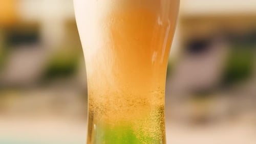 Opening Open Beer Cheers Celebration Concept Close Up Hands Holding Up Glasses of Beer of People