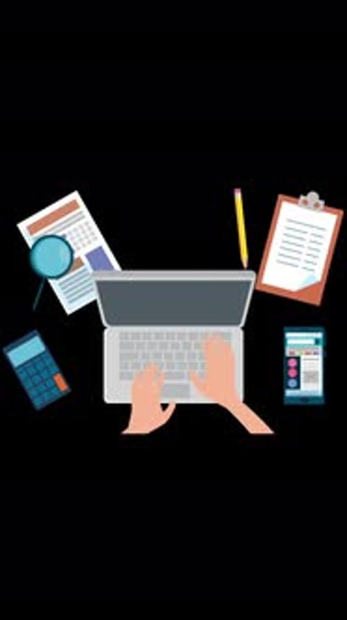 Worker Typing On Laptop In Office On Vertical On Alpha Channel