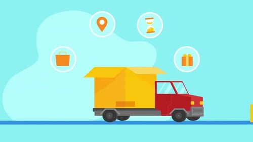 Animated Flat Design Delivery Truck with Logistic Icons