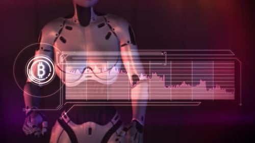 An Android Monitors The Fall Of Bitcoin Quotes On A Virtual Panel