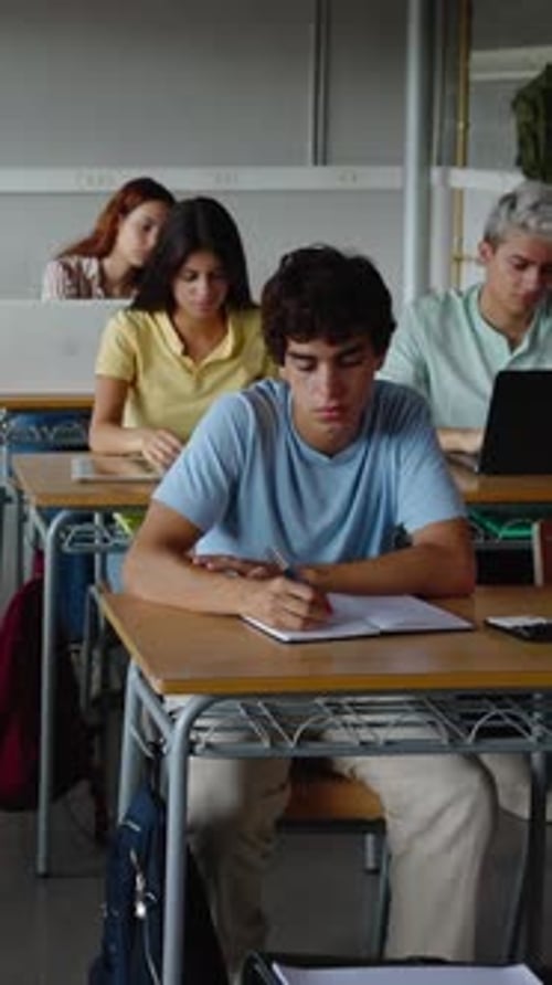 Young Group of Diverse Students Studying at High School Classroom