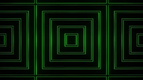Green On Black Abstract Neon Glowing Big Square Type Patterns Background Vj Loop Animation In HD