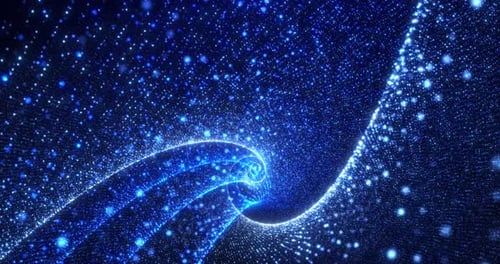 Abstract light stripes from lines and dots of particles of glowing swirling futuristic hi-tech