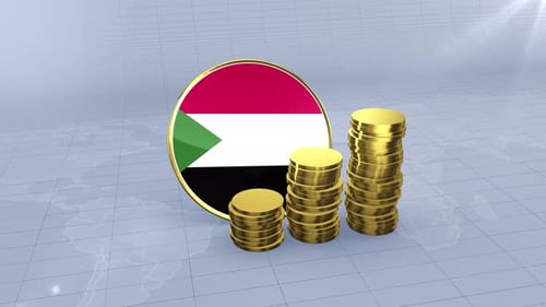 Sudan Flag With Plain Gold Coins Tower