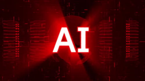 Intelligence artificielle AI, teinte rouge, 4K