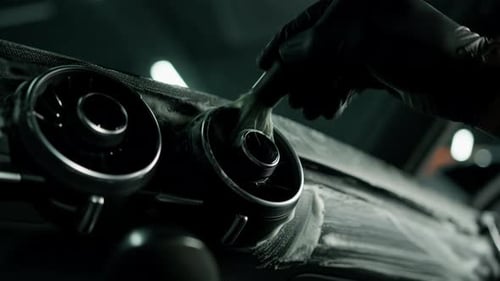 Detailing Car Interior with Soft Brush and Soap