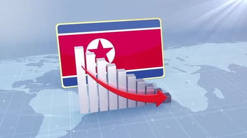 Korea North Flag And Bar Chart With Decreasing Values Economic Crisis Concept