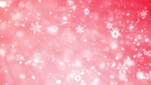 Shining Snowflakes Float In Air And Shine On A Red Loop Background