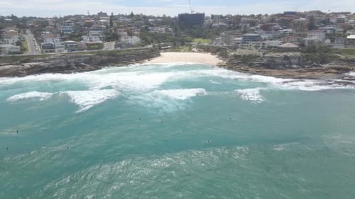 Tamarama Beach During Summertime In Eastern Suburbs, Sydney, New South Wales, Australia. - Aerial Sh
