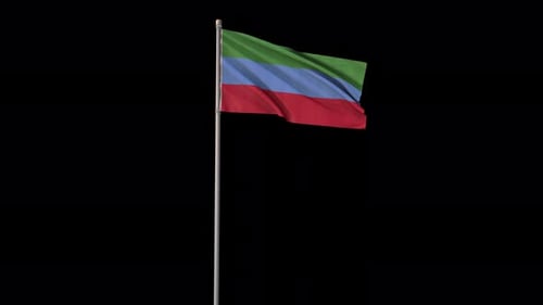 Realistic Dagestan Flag Waving on Flagpole