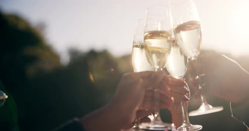 Champagne Toast to Celebrate at Sunset