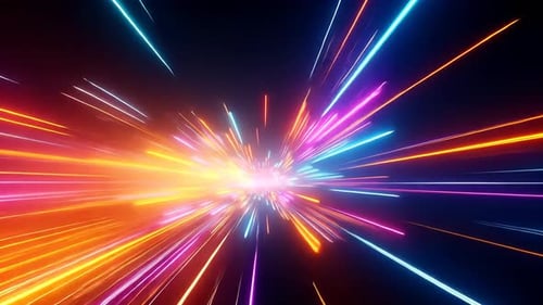 Lebendiger, energischer Lichtstoß, der nach außen strahlt und ein Gefühl von Geschwindigkeit und Bewegung erzeugt