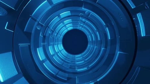 Futuristic Sci Fi Tunnel With Hypnotic Blue Glow