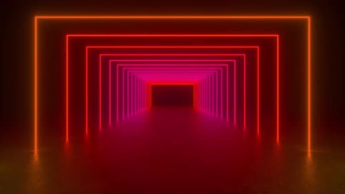 Neon Lights Tunnel in Dark Room