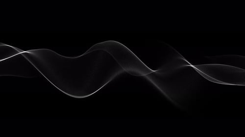 Abstract futuristic black background with glowing white dots in a wave pattern motion seamless loop.