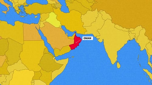 Flat Design World Map Zoom to Oman Highlight
