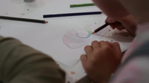 Kids Drawing Abstract Pictures on Paper