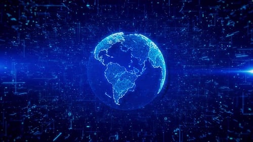 Earth Hologram 3D Digital Interface Background Worldwide Business Data Infographics Concept