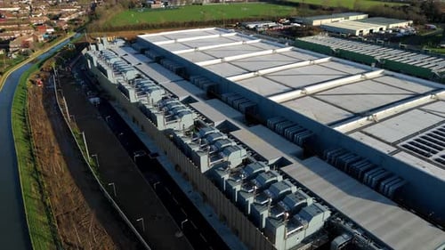 Aerial view of a state-of-the-art data storage facility and tech hub in Waltham Cross.