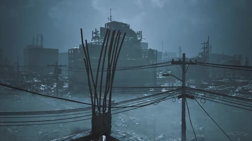 Apocalyptic Ruined City Dark Misty View