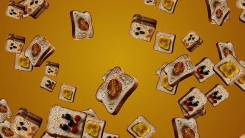 Animated Falling Bread Slices with Funny Faces and Toppings