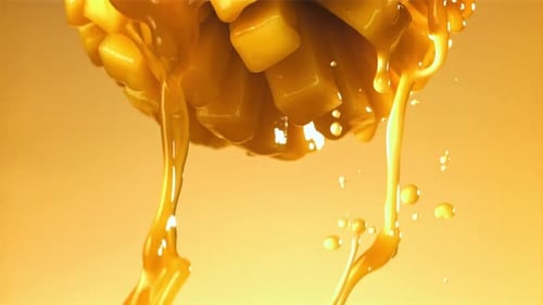 Close Up Mango Drizzled with Sweet Golden Syrup