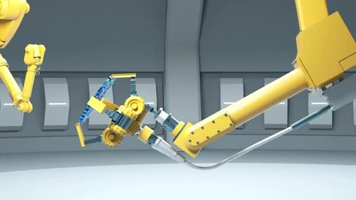 Industrial Robotic Arms Manipulating Digital Fingerprint Data