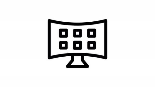 Flat Design Animated Monitor Icon with Evolving Grid Display