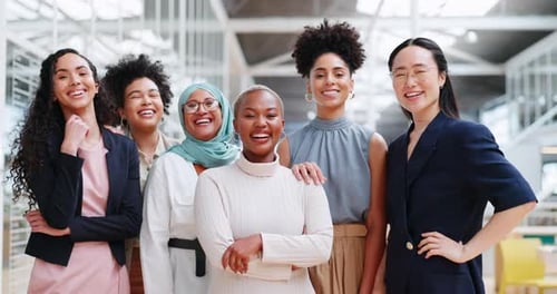 Women, diversity and empowerment, portrait of team in HR department at creative marketing startup