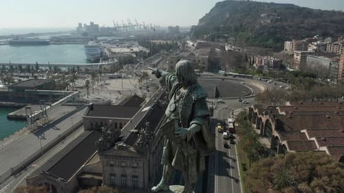Aerial Ascending Footage of Statue on Top of Columbus Monument