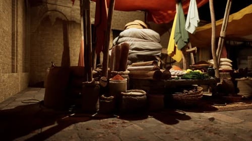 Traditional Market Scene with Spices and Vegetables