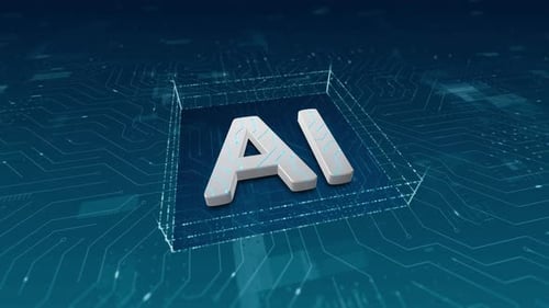 Futuristic AI Logo Reveal on Digital Circuit Board Background