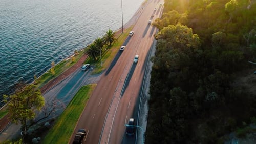 Sunset drive along river