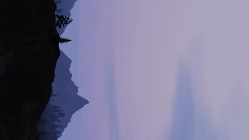 Vertical Video Side View of Abstract Animated Looped Landscape Background with Mountain Peaks Pines