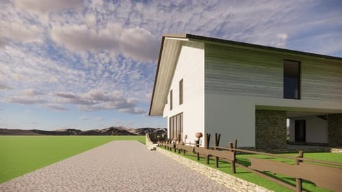 Modern house on green field