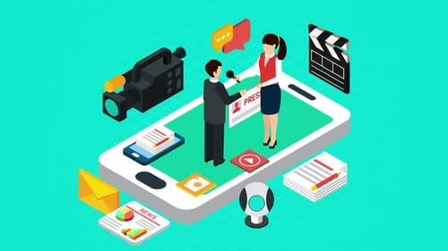 Isometric Smartphone News Reporting and Media Communication