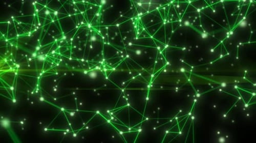 Abstract hi-tech green glowing lines with dots and plexus triangles, abstract background