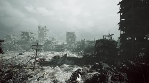 Post-Apocalyptic Ruined Cityscape After War or Disaster