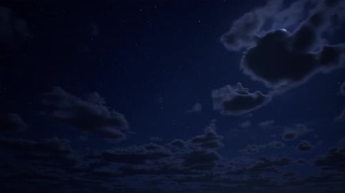 Dreamy Night Sky Time Lapse with Moving Clouds and Crescent Moon
