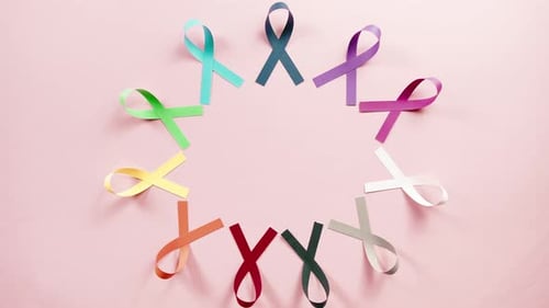 Circle Of Colored Ribbons for World Cancer Awareness Day