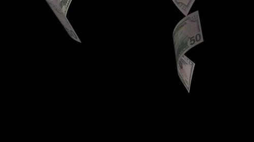 Fifty Dollar Bill Slowmotion Falling Alpha Channel