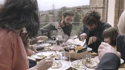 Family dining outdoors